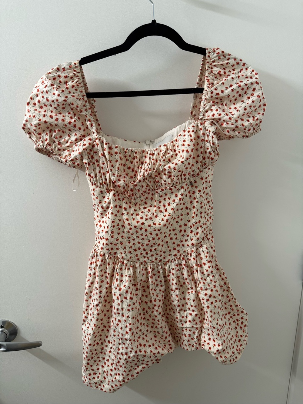 Reformation Cream Mini Dress with Red Floral Pattern
